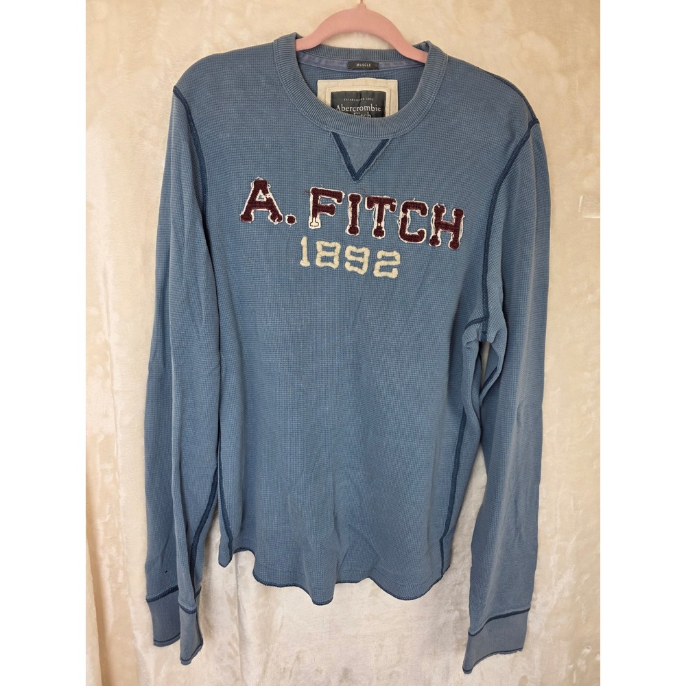 Abercrombie &‎ Fitch Mens XXL Blue Waffle Knit Thermal Muscle Fit A. Fitch 1892